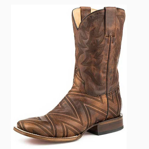 Roper Men's Tan Zig Zag Square Toe Boot 1 Roper Men's Tan Zig Zag Square Toe Boot
