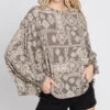 Mocha Terry Print Dohlman Sleeve Top