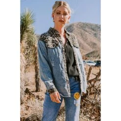 Mixed Print Breast Pocket Washed Jacket -Western cowboy 17278902 4086359f 2f4a 42ed 800b c7f4ca1e8730