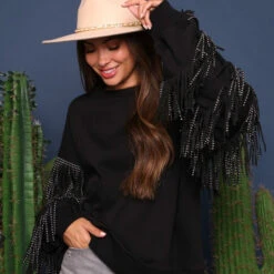 Solid Fringe Sleeve Sweater -Western cowboy 17370007 c5999db8 08fe 4135 b3f7 30d3346c3629