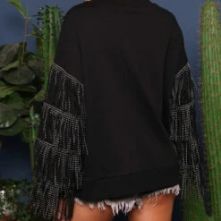 Solid Fringe Sleeve Sweater -Western cowboy 17370007 d41652eb fcd1 4196 a981 92243fe857f0