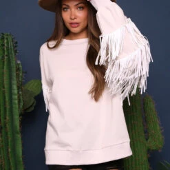 Solid Fringe Sleeve Sweater -Western cowboy 17370007 e074b11a 05ff 4b56 bfe8 07d26c760ddb