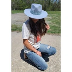 Ladies Blue Fedora Aztec Band -Western cowboy 20220413 134941