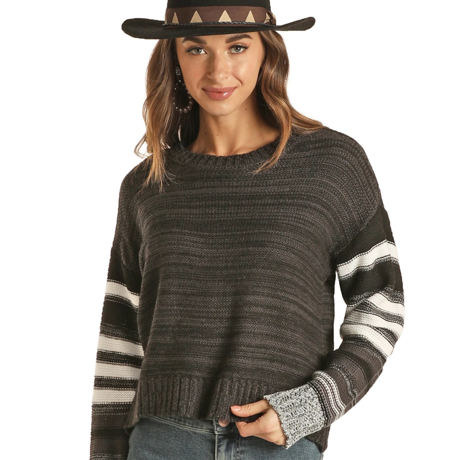 Rock & Roll Black And White Striped Jr. Long Sleeve Knit Sweater 2 Rock & Roll Black And White Striped Jr. Long Sleeve Knit Sweater - Image 2