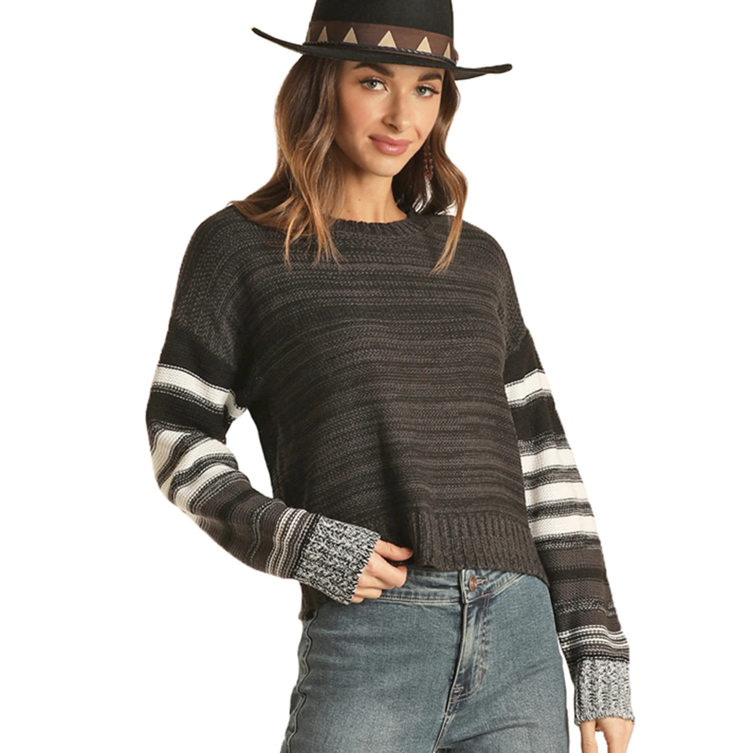 Rock & Roll Black And White Striped Jr. Long Sleeve Knit Sweater 1 Rock & Roll Black And White Striped Jr. Long Sleeve Knit Sweater