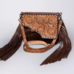 American Darling Hide Fringe Tooled Crossbody Purse -Western cowboy ADBGZ279A