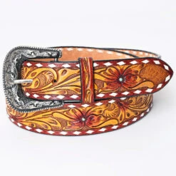 American Darling Yellow Tooled Floral Belt -Western cowboy ADBLF164B