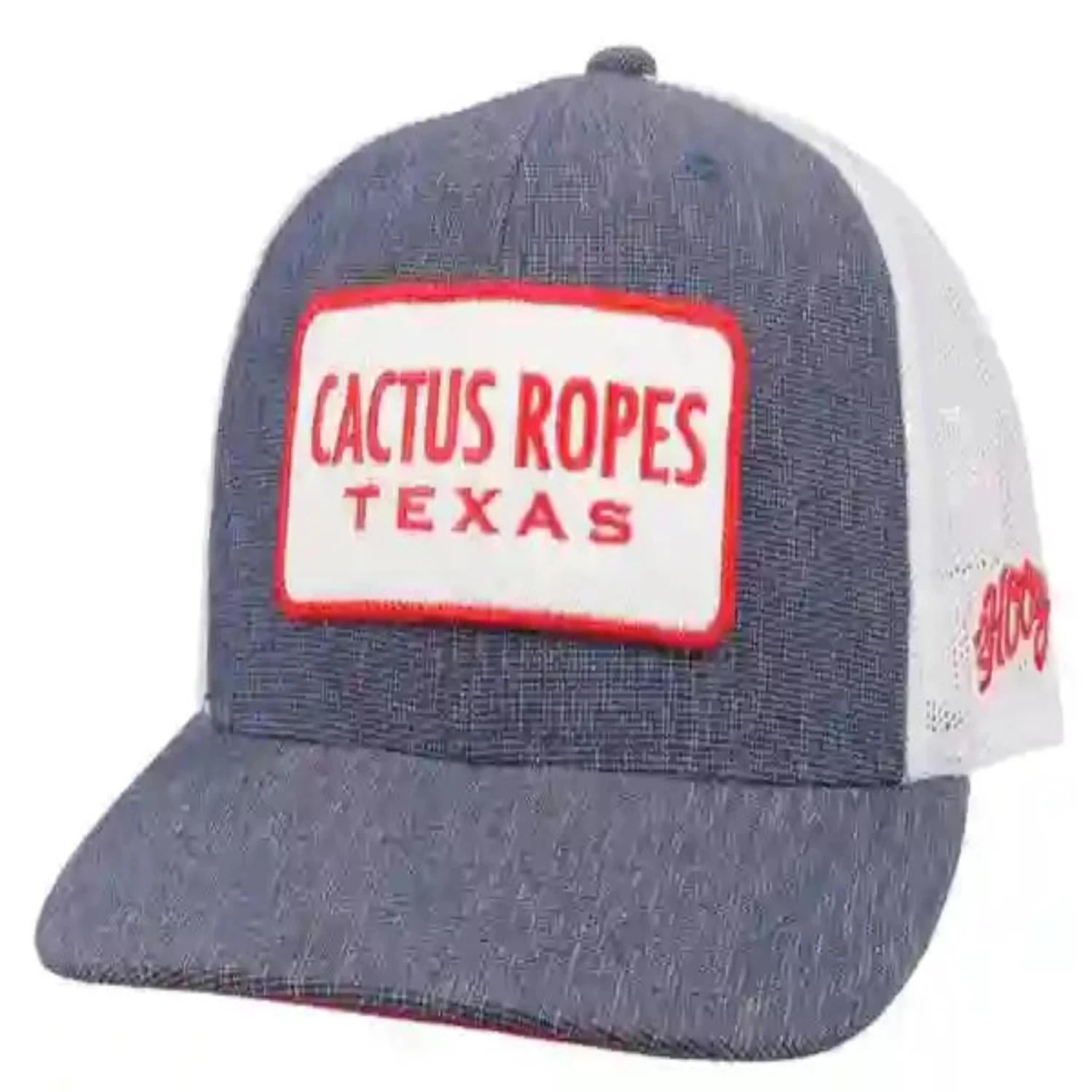 Hooey High Profile Denim/White/Red Cap-Cactus Ropes Patch 1 Hooey High Profile Denim/White/Red Cap-Cactus Ropes Patch