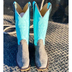 Fenoglio Grey Cape Buffalo W/ Turquoise Shaft Boots -Western cowboy IMG 0094copy