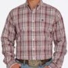 Cinch Men's Burgundy & Grey Long Sleeve Button Down Shirt