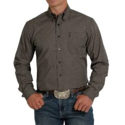 Cinch Brown And Black Geo Print Shirt