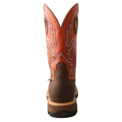 Twisted X Men's Nano Safety Toe Pull-On Work Boots-Brown/Orange -Western cowboy MXBNW03 06