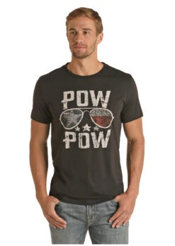 Rock & Roll P.O.W. Black Crew Neck Tee With Vintage Graphic By Dale Brisby
