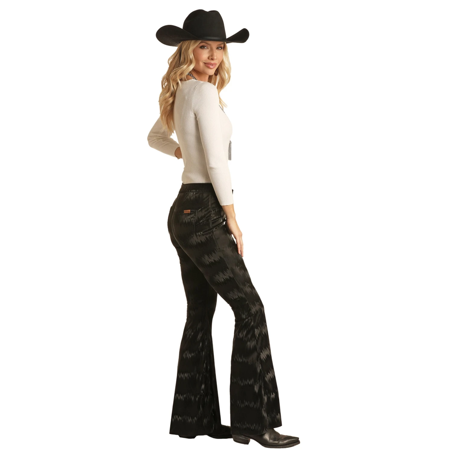 Rock & Roll Women's Black Textured Bell Bottom 2 Rock & Roll Women's Black Textured Bell Bottom - Image 2