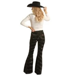 Rock & Roll Women's Black Textured Bell Bottom 5 Rock & Roll Women's Black Textured Bell Bottom -Western cowboy RRWD7PR0FM B