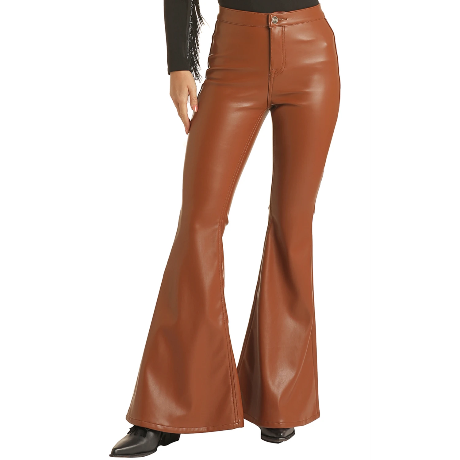 Rock & Roll Brown Pleather Bell Bottom Pants 1 Rock & Roll Brown Pleather Bell Bottom Pants