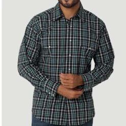 Wrangler Green/Black Plaid Pearl Snap L/S Shirt