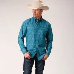 Roper Turquoise And Blue Aztec Print Shirt