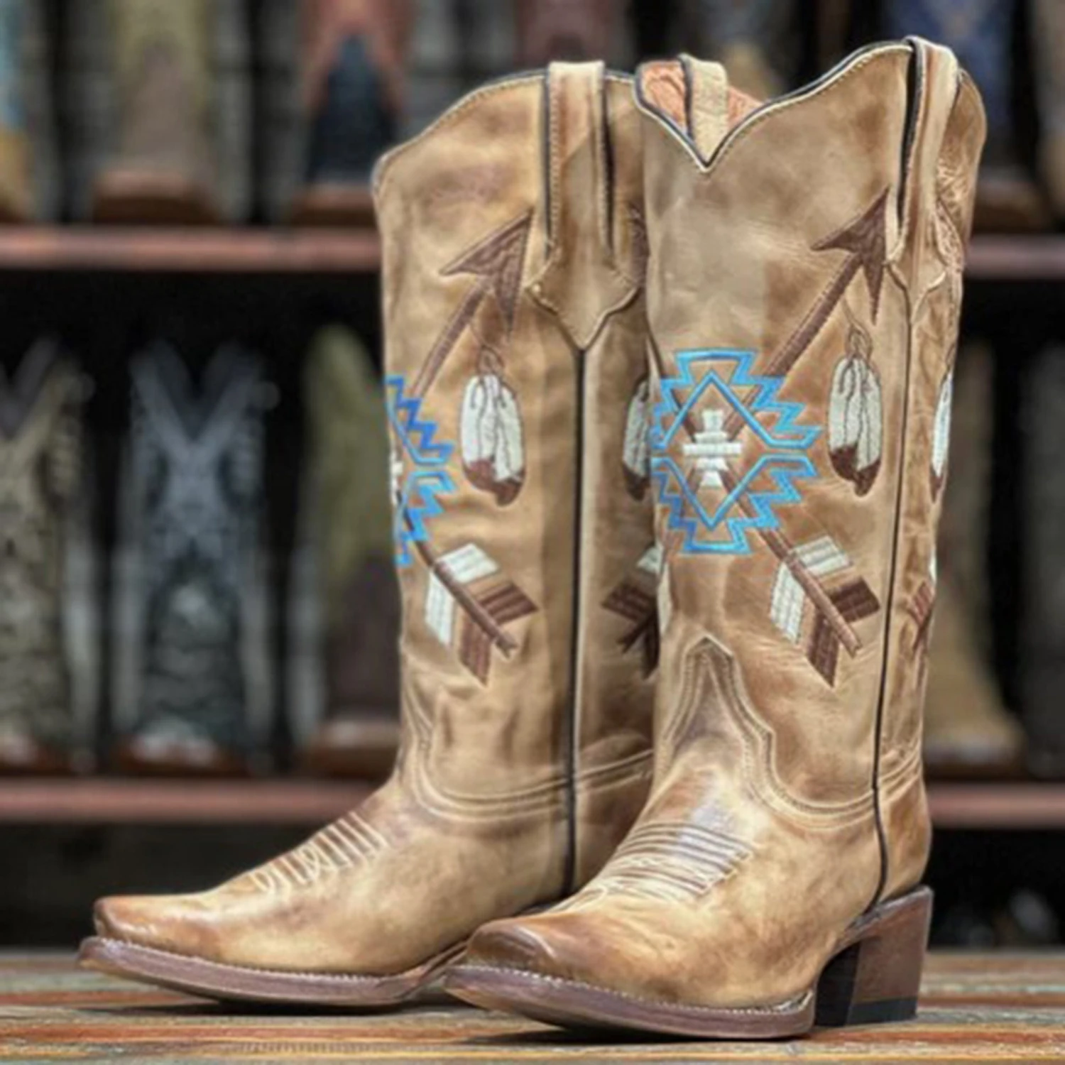 Tanner Mark Women's Sand Aztec Snip Toe Boots 1 Tanner Mark Women's Sand Aztec Snip Toe Boots