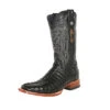 Men's Black Caiman Tail Print Square Toe Boots