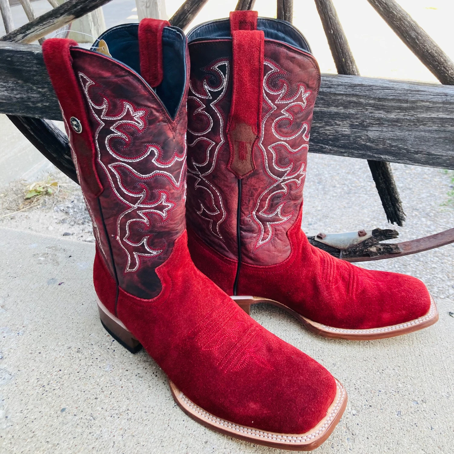 Tanner Mark Men's Cherry Red Rough Out Square Toe Boots 1 Tanner Mark Men's Cherry Red Rough Out Square Toe Boots