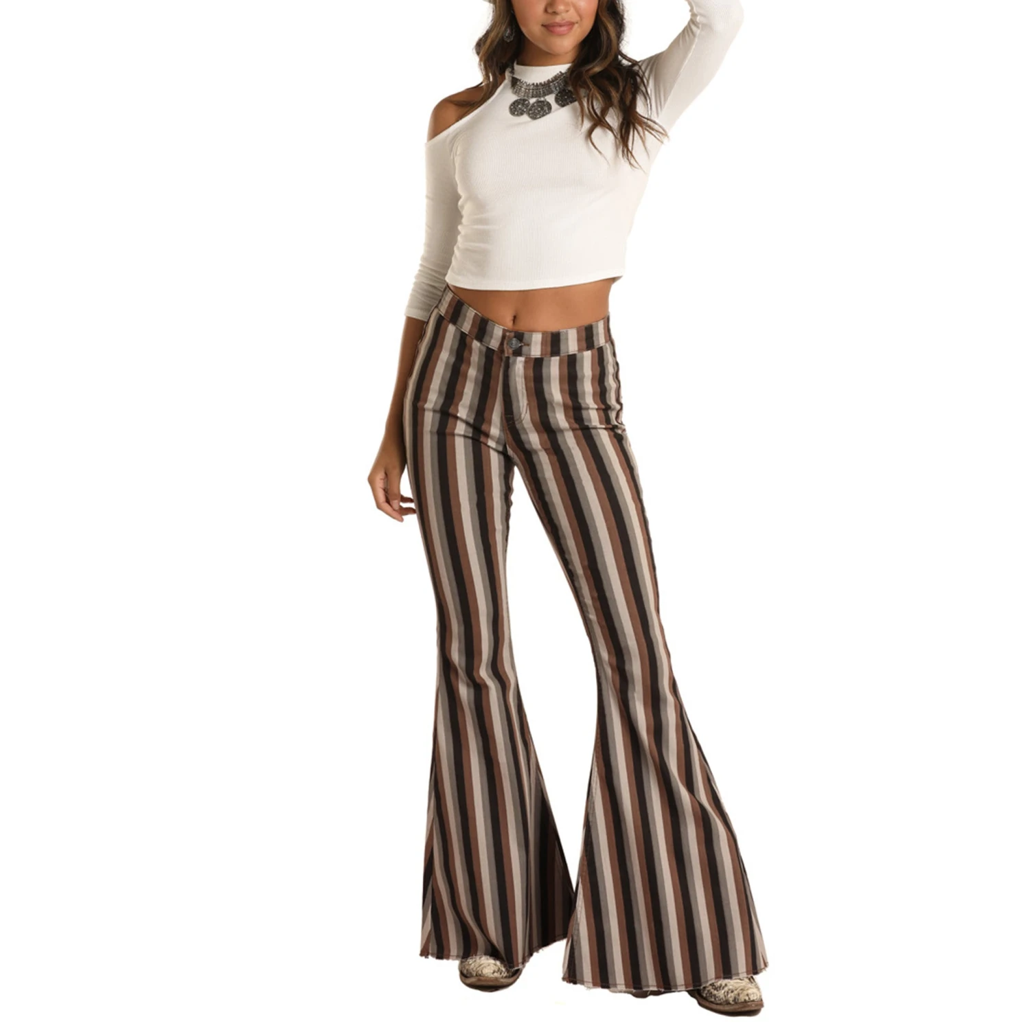Rock & Roll Brown Multi Striped Stretch Pull-On Bell Bottoms 1 Rock & Roll Brown Multi Striped Stretch Pull-On Bell Bottoms