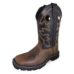 Kid's Brown And Black Square Toe Boots