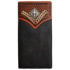 Black/Tan Basket Weaved Distressed Leather Rodeo Wallet