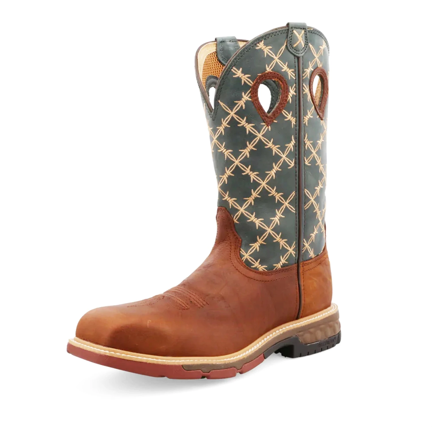 Twisted X Men's Composite Pull-On Work Boot-Green/Cream Top 1 Twisted X Men's Composite Pull-On Work Boot-Green/Cream Top