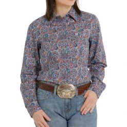 Cinch Blue, Red And Orange Paisley Shirt